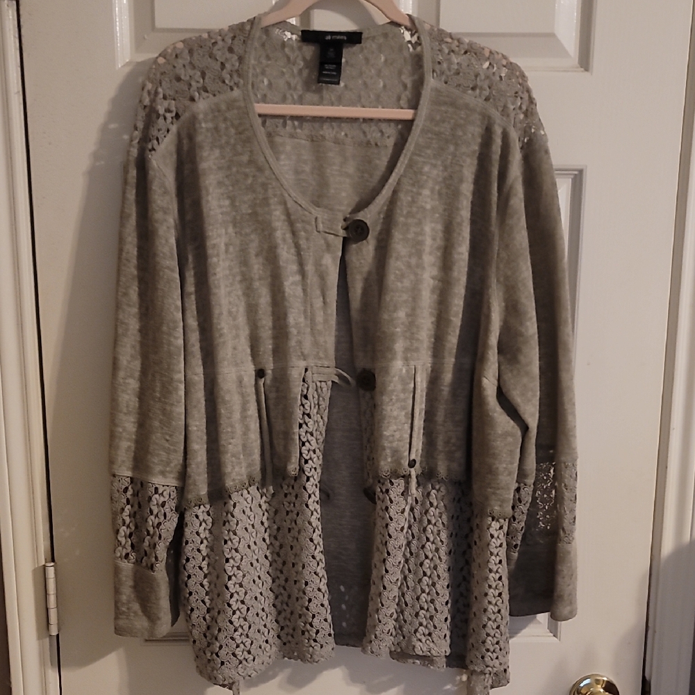 Pale Moss Lace Trim Women's Sweater
